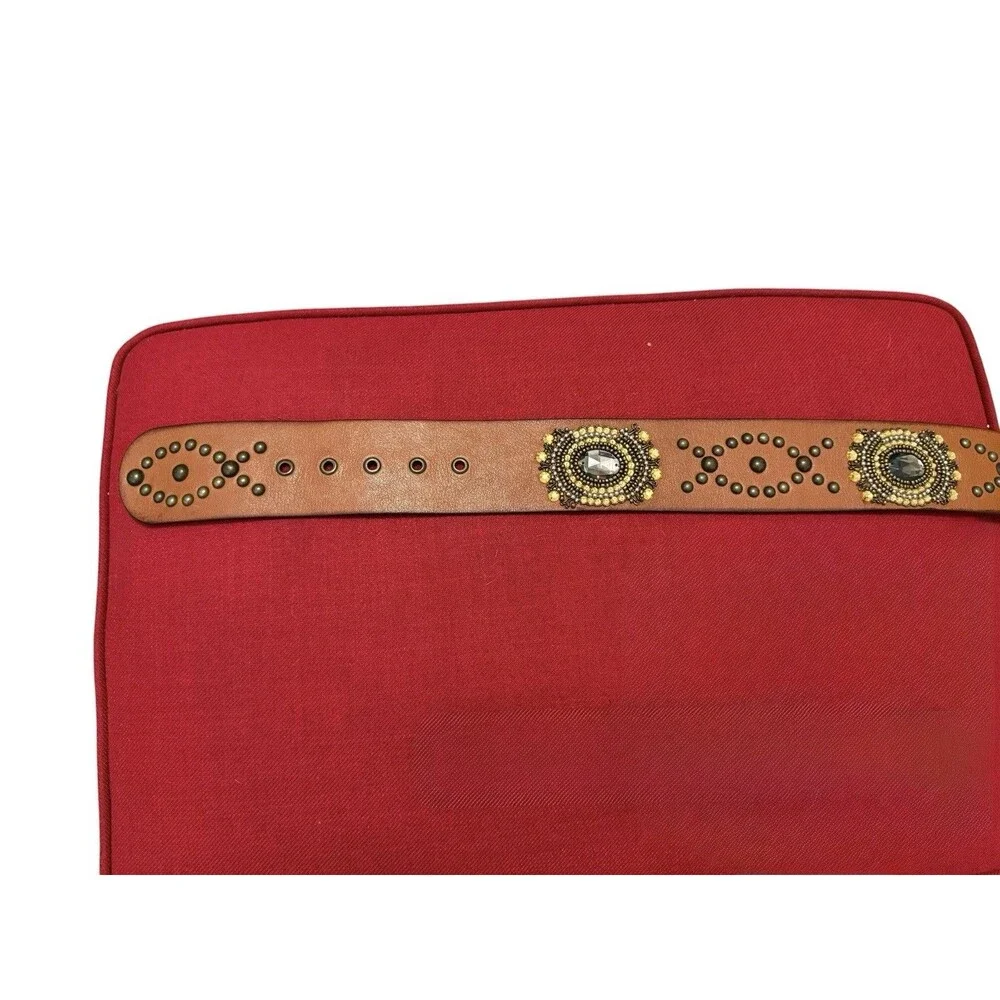 Boho Western Genuine Leather Studded Beaded Jeweled Statement Belt L XL